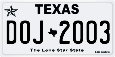 TX license plate DOJ2003