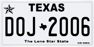 TX license plate DOJ2006