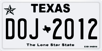 TX license plate DOJ2012