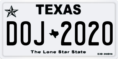 TX license plate DOJ2020