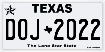 TX license plate DOJ2022