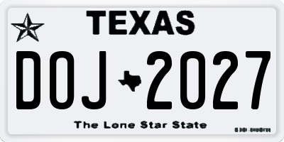 TX license plate DOJ2027