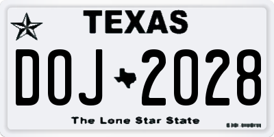 TX license plate DOJ2028