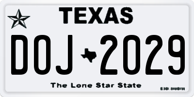 TX license plate DOJ2029