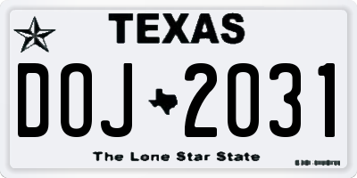 TX license plate DOJ2031