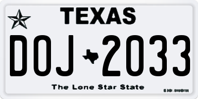 TX license plate DOJ2033