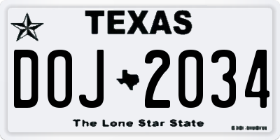 TX license plate DOJ2034