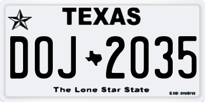 TX license plate DOJ2035