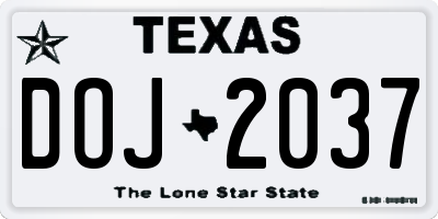 TX license plate DOJ2037