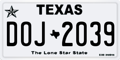 TX license plate DOJ2039