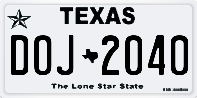 TX license plate DOJ2040