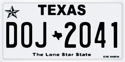TX license plate DOJ2041