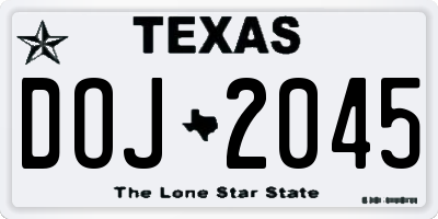 TX license plate DOJ2045