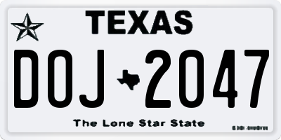 TX license plate DOJ2047