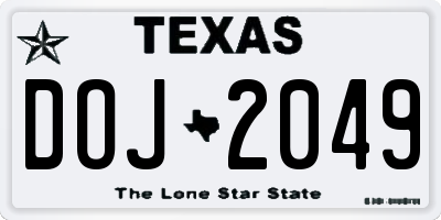 TX license plate DOJ2049