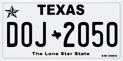 TX license plate DOJ2050