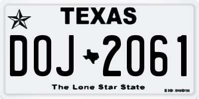 TX license plate DOJ2061