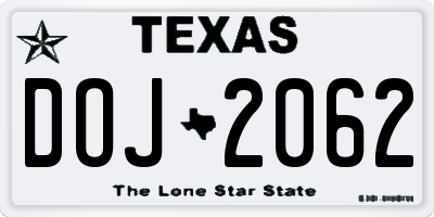 TX license plate DOJ2062
