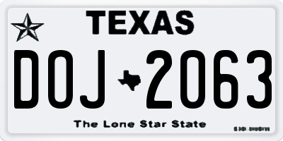TX license plate DOJ2063