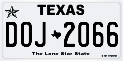 TX license plate DOJ2066