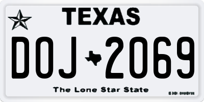 TX license plate DOJ2069