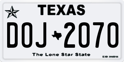 TX license plate DOJ2070