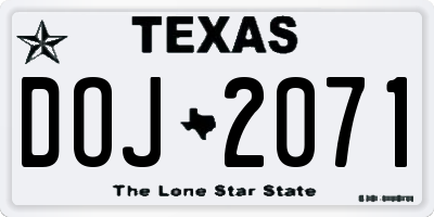 TX license plate DOJ2071