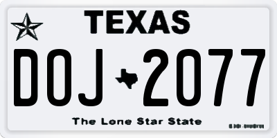 TX license plate DOJ2077