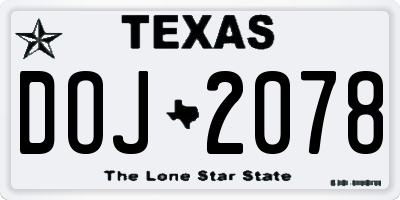 TX license plate DOJ2078