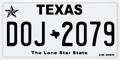 TX license plate DOJ2079