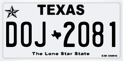 TX license plate DOJ2081