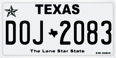 TX license plate DOJ2083