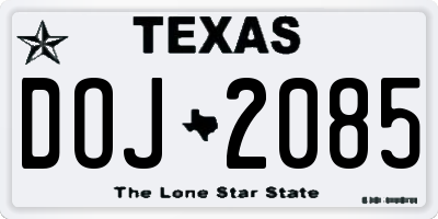 TX license plate DOJ2085
