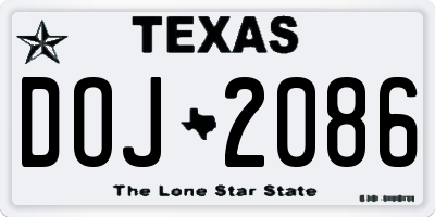 TX license plate DOJ2086