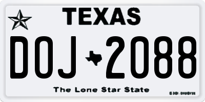 TX license plate DOJ2088