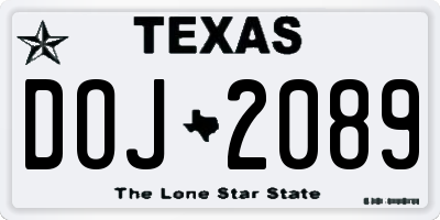 TX license plate DOJ2089