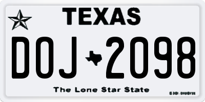 TX license plate DOJ2098
