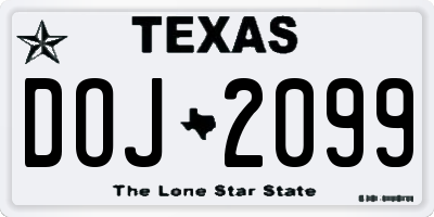 TX license plate DOJ2099