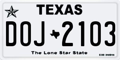 TX license plate DOJ2103