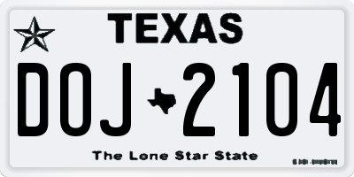 TX license plate DOJ2104