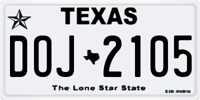 TX license plate DOJ2105