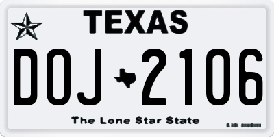TX license plate DOJ2106