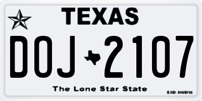 TX license plate DOJ2107