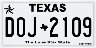 TX license plate DOJ2109