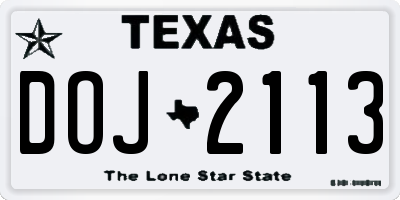 TX license plate DOJ2113