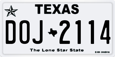 TX license plate DOJ2114