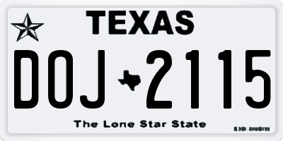 TX license plate DOJ2115