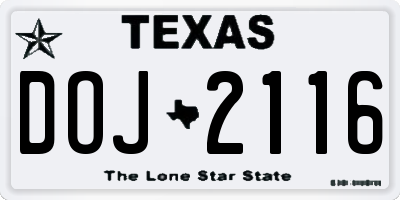 TX license plate DOJ2116