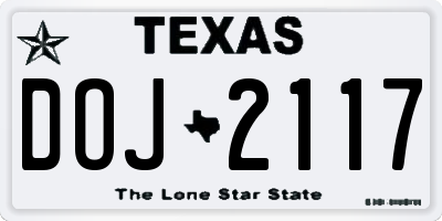 TX license plate DOJ2117