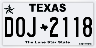 TX license plate DOJ2118